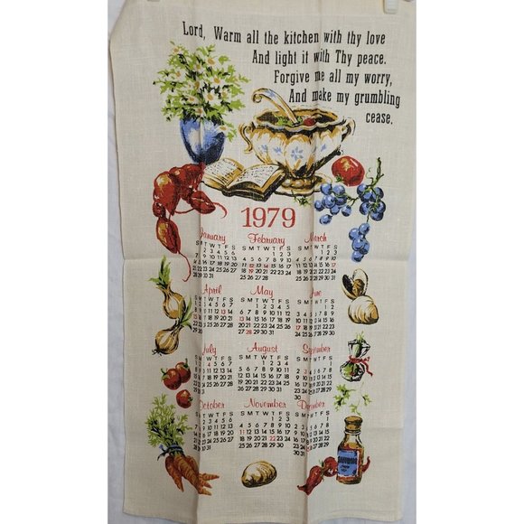 Vintage Calendar Dish Towel Lot Linen Printed Assorted Years Floral 25x15 Inches - Picture 2 of 16